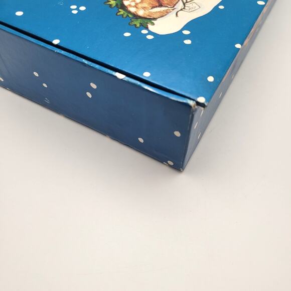 Vintage Blue Pencil Box Animals in Snow Hinged Lid Stationery Storage Old School - Picture 2 of 11